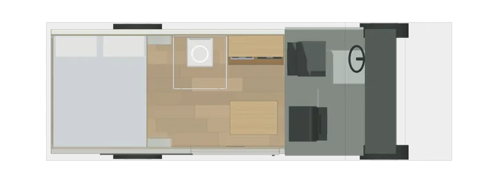 Draufsicht: Querbett + Bad im Crafter L3H3