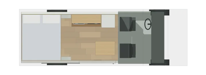 Draufsicht: Querbett + Küche + Sitzecke im Crafter L3H3