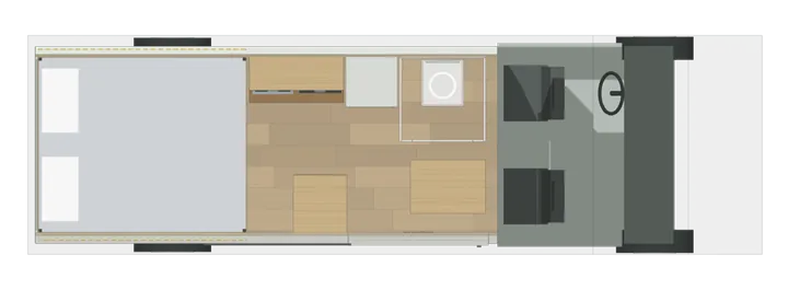 Draufsicht: Hubbett + hohe Heckgarage im Crafter L4H3