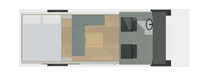 Draufsicht: Querbett + L-Sitzbank im Crafter L3H3