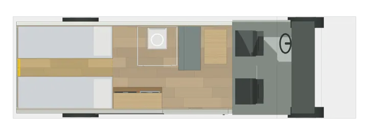 Draufsicht: Längsbetten + Halbdinette + Bad im Crafter L4H3