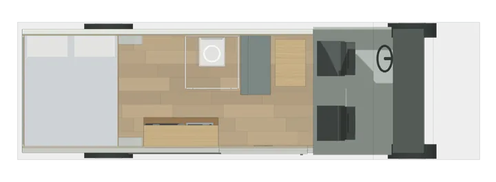 Draufsicht: Stockbett + Halbdinette + Bad im Crafter L4H3