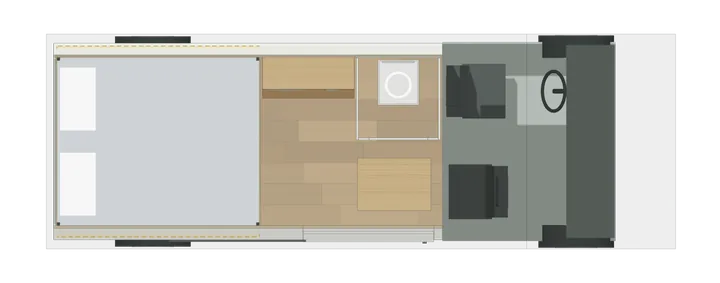 Draufsicht: Hubbett + hohe Heckgarage im Ducato L3H2