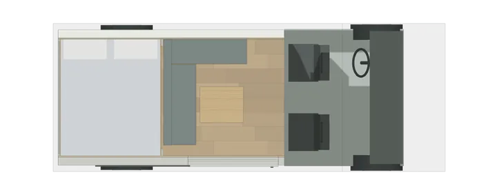 Draufsicht: Querbett + L-Sitzbank im Ducato L2H2