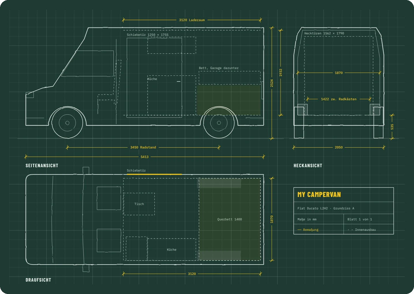 Maßskizze des Fiat Ducato L2H2