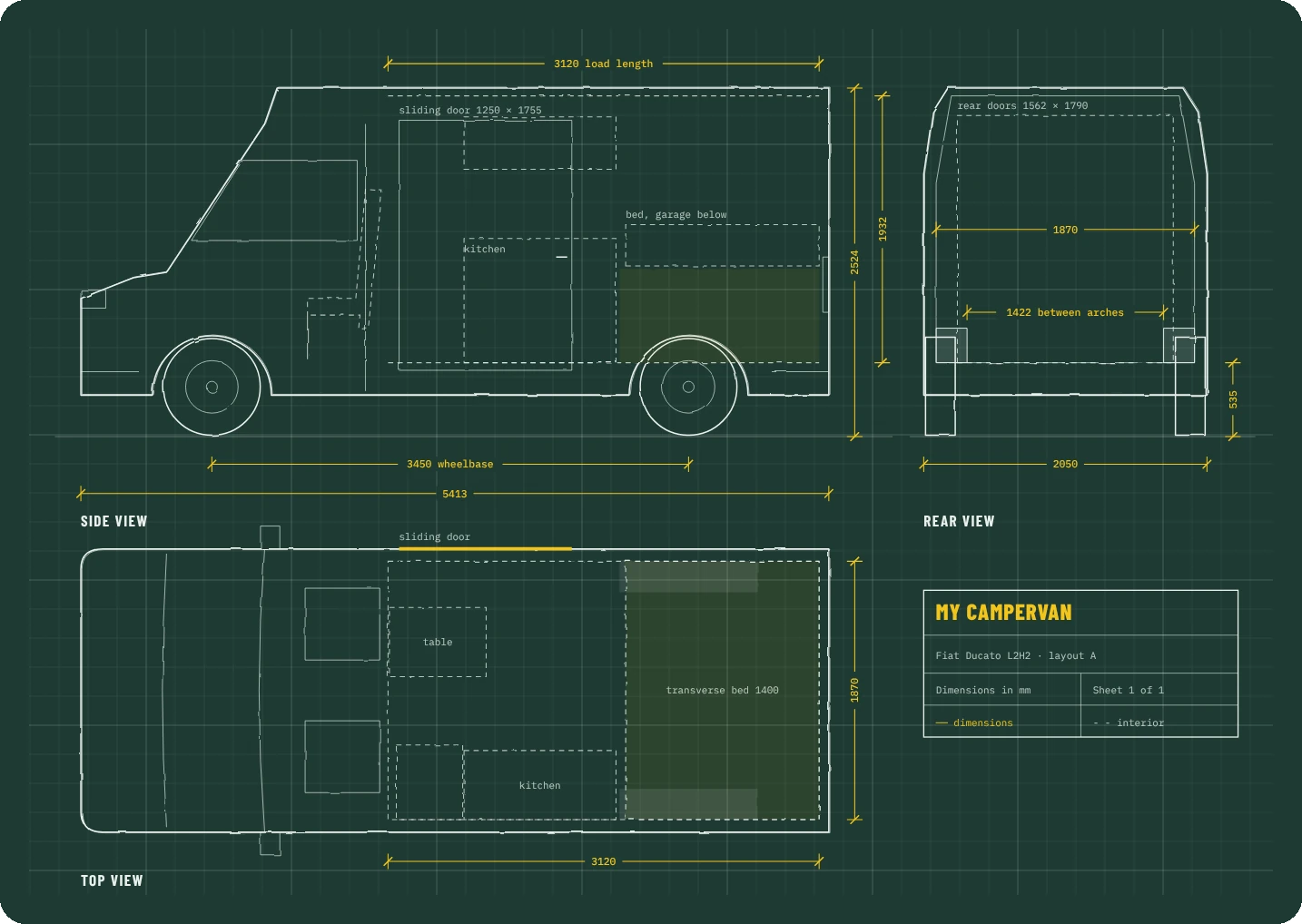 Dimension sketch of the Fiat Ducato L2H2