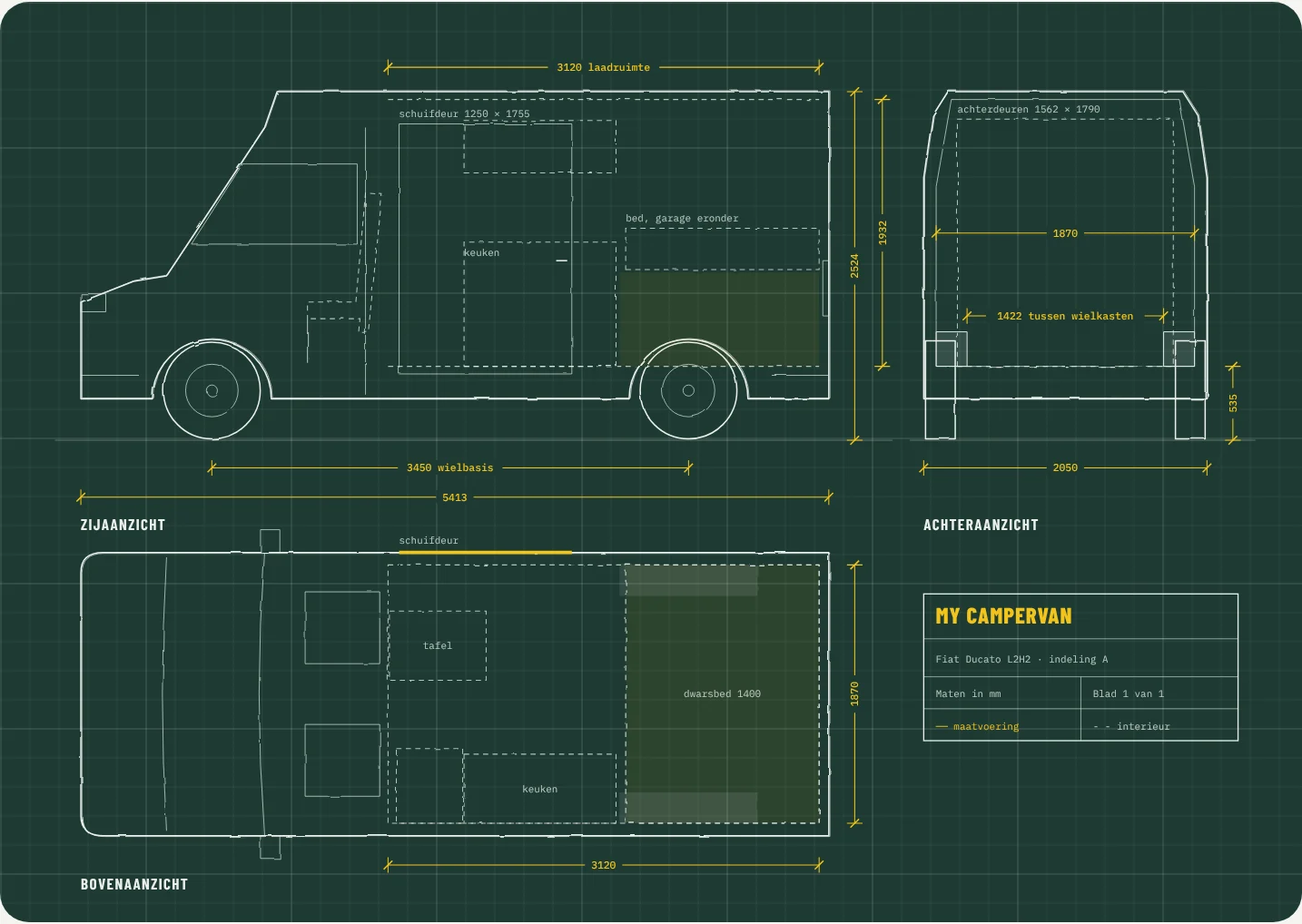 Maatschets van de Fiat Ducato L2H2